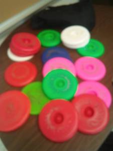 lot 742 image: Frisbees with bag. Loc class rm 101