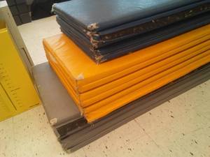 lot 758 image: Tumbling mats or wall protectors  3. (2) 5 ft.  and one 6ft.  24  per section. 32 running ft. total. Loc class rm 101