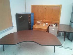 lot 493 image: Office, School furniture, file cabinets, tables, desk