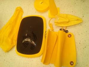 lot 768 image: Yellow Exerfit Rainbow exercise set. Includes mat ball, Balance Disc and more. Loc class rm 101
