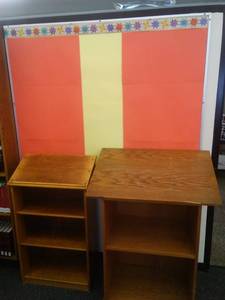 lot 593 image: 2 podiums, and bulletin board. Board measures 62.5 in. x 48 in. Loc Rm 111 Lbry