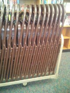 lot 617 image: 45 Metal Folding Chairs on Rolling cart. Loc Rm 111 Lbry