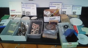 lot 521 image: Misc. Chemistry Science Supply. Filters, Lenses and more. Loc Rm 99 Sci
