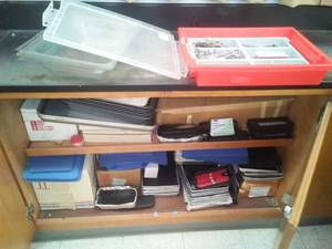 lot 526 image: Dissections Cabinet, trays, instruments, mats and more. Loc Rm 99 Sci