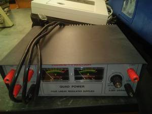 lot 643 image: Elenco Precision Quad Power 4 and Misc. Electronics. Texas Instruments CBL Systems (2) and View Screen. Smart Response hand Helds. Sci Rm 99