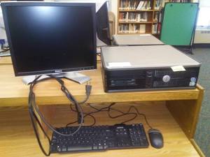 lot 623 image: Dell Optiplex 760 with 19 in. monitor, keyboard, mouse. Loc Rm 111 Lbry