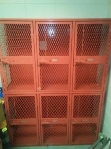 lot 563 image: Gym Lockers 7 - 12, 60 x 54 x 17. Bubble gum pink. Loc Boys Sport Office