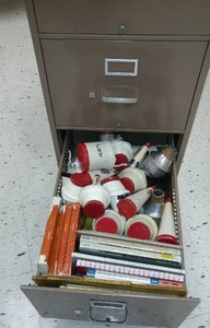 lot 398 image: Metal File Cabinet with contents Music related