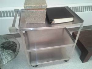 lot 314 image: Stainless Rolling Cart 3 Shelve with Kitchen recipes for large groups. Loc Kitchen
