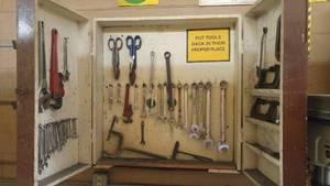 lot 210 image: Wood Cabinet with contents