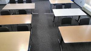 lot 714 image: 6 Tables, 13 Chairs, All good condition.