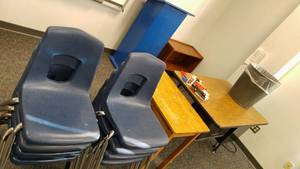 lot 568 image: Podium, chairs, table, and more