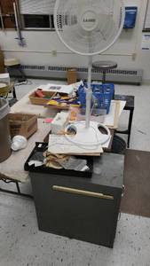 lot 429 image: Art room contents shown with detached furniture. pottery wheel - HUGE LOT