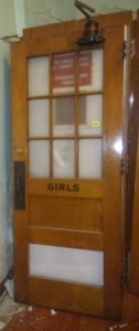 lot 711 image: Girls Bathroom Door, 9 windows with closure, 80 x 32in. Loc 3-Prop Rm