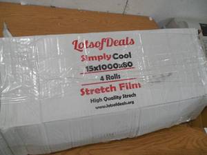 lot 80 image: 15 x 1000 80 ga Hand StretchShrink Film Roll with Extended Handles, Clear (Pack of 4)