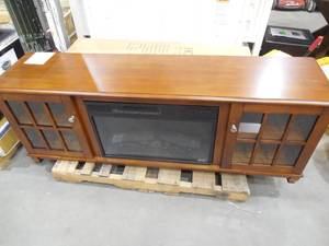 lot 54 image: Home Decorators Collection Westcliff 66 in. Lowboy TV Stand Electric Fireplace in Chestnut
