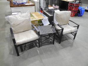 lot 61 image: Patio Festival 3-Piece Metal Patio Deep Seating Set with Beige Cushions