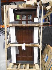 lot 80 image: Steves & Sons 36 in. x 80 in. Craftsman 6 Lite Stained Mahogany Wood Prehung Front Door