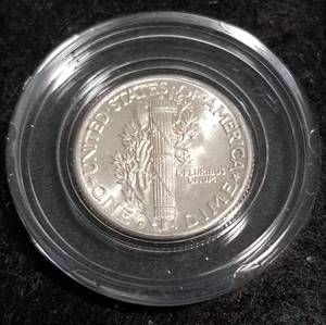 lot 09 image: 1941-D MERCURY SILVER DIME BU FSB FULL SPLIT BANDS IN AIRTITE