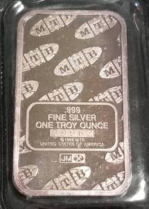 lot 13 image: 1 TROY OZ. .999 FINE SILVER BAR JM JOHNSON MATTHEY SEALED