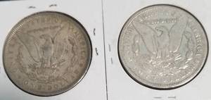 lot 34 image: 2 MORGAN SILVER DOLLARS 1886 1899-O