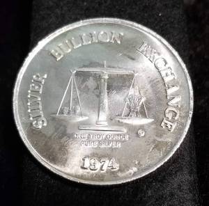 lot 44 image: 1 TROY OZ. .999 FINE SILVER 1974 SILVER BULLION EXCHANGE