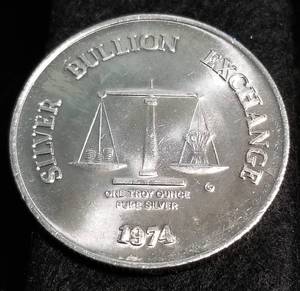 lot 50 image: 1 TROY OZ. .999 FINE SILVER 1974 SILVER BULLION EXCHANGE