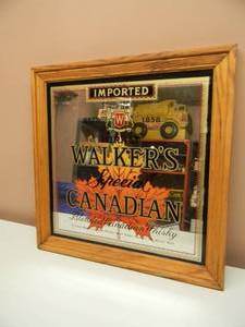 lot 16 image: VINTAGE HIRAM WALKERS SPECIAL CANADIAN WHISKY BAR SIGNMIRROR - NICE - FRAMED - APPROX 16 BY 18 - SEE PICTURES