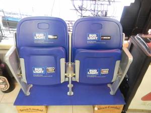 lot 17 image: TWO BUD LIGHT STADIUM SEATS - NASCAR - CAN EASILY BE SWITCHED TO THE VIKES SKOL OR LEFT - NICE - PERFECT FOR THE MAN CAVE - SEE PICTURES