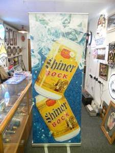 lot 30 image: SHINER BOCK BEER - Retractable display banner stand  easy to set up and take down OR CAN BE HUNG - LARGE VERY COOL APPROX 30 X 80 - SEE PICTURES
