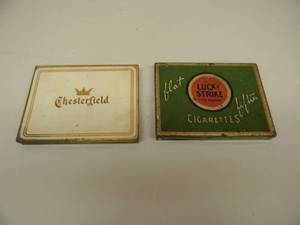 lot 32 image: VINTAGE LUCKY STRIKE CIGARETTE TIN & CHESTERFIELD CIGARETTE TIN - NICE - SEE PICTURES