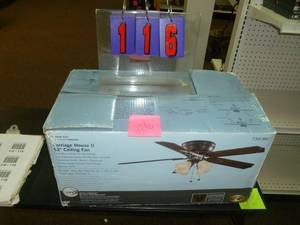 lot 116 image: Hampton Bay ceiling fan. New in box. As shown. SEE TERMS