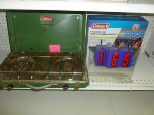 lot 165 image: Coleman queen bed new in box & camp stove. As shown. SEE TERMS