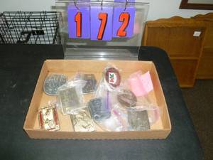 lot 172 image: Flat of Rodeo & Farm belt buckles. As shown. SEE TERMS