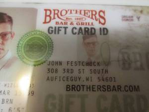 lot 181 image: Brothers Bar & Grill in Minneapolis Gift Card  (#25.00 Value)