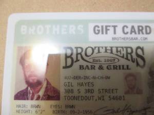 lot 184 image: Brothers Bar & Grill in Minneapolis Gift Card  (#25.00 Value)