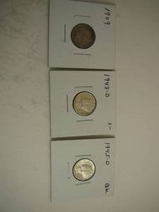 lot 88 image: 1909 Barber Dime 1943d  & 1945d Mercury Dimes