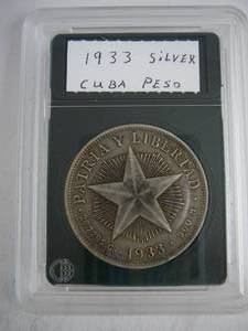 lot 94 image: 1933 Silver Cuba Peso Republica De Cuba 900m