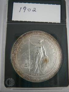 lot 95 image: 1902 One Dollar Great Britain B Bombay Silver