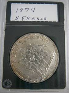 lot 96 image: 1874a 5 Francs Republique Fracais e