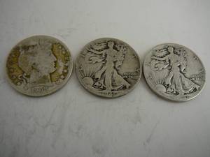 lot 100 image: 1908 Barber Half Dollar & 2- 1941 Walking Liberty Half Dollars