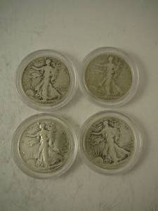 lot 106 image: 4- Walking Liberty Half Dollars 1939d, 1945d, 1944, 1941s