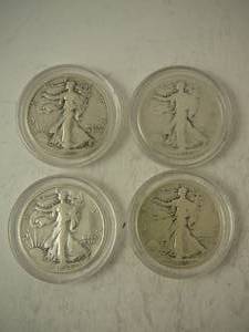 lot 107 image: 4- Walking Liberty Half Dollars1946, 1937, 1943, 1935s