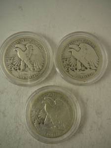 lot 108 image: 3- Walking Liberty Half Dollars 1940, 1942, 1945s
