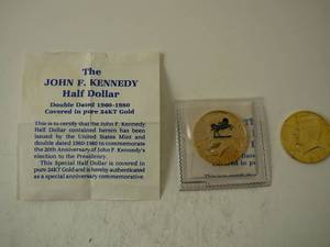 lot 126 image: 2- 1981 Kennedy Half dollars 24k Gold electroplate