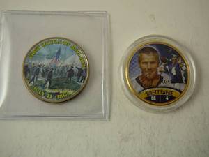 lot 127 image: First Battle of Bull Run Quarter  Brett Farve Half dollar gold tone (2 coins)
