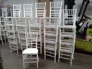lot 108 image: Lot of (Approximately 25) Drake Corp. 36in. White Stackable Banquet Chairs, 36in. Gold Head Banquet Chair