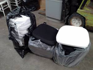 lot 112 image: Lot of (Approximately 39) 17x16in. White Banquet Chair Seat Cushions