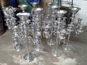 lot 124 image: Lot of (9) Silver Colored Candelabra 5-Candle