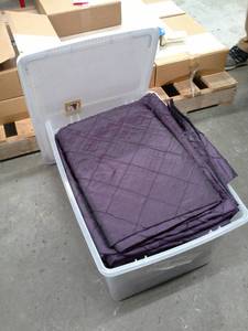 lot 139 image: Lot of (18) Eggplant Pintuck Taffeta Tablecloths 132in. Round